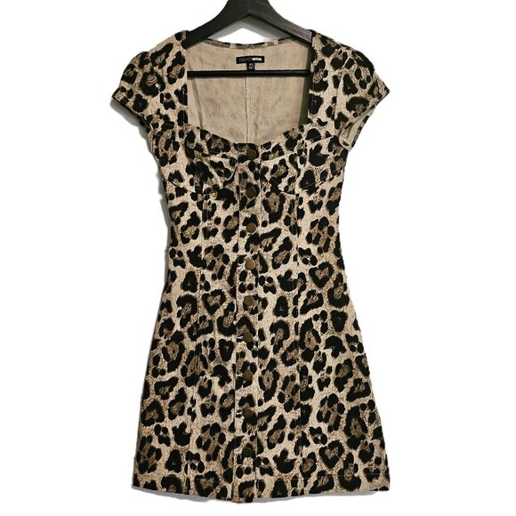 FASHION NOVA Leopard Print Bustier Button Down Denim Dress Size X-Small - Picture 1 of 9